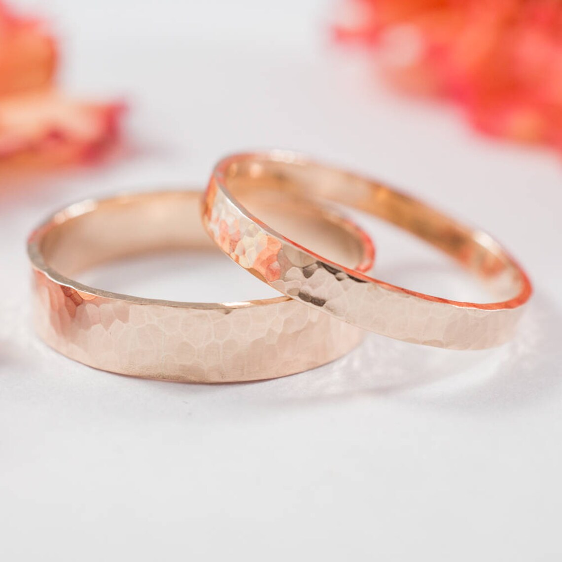 rose gold wedding rings, handmade in wales