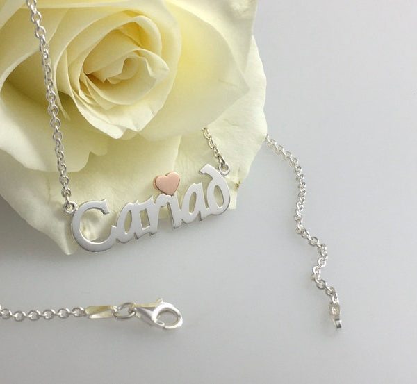 cariad, love necklace, silver necklace, made in wales, etsy handmade,
