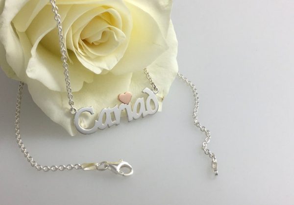 cariad, love necklace, silver necklace, made in wales, etsy handmade,