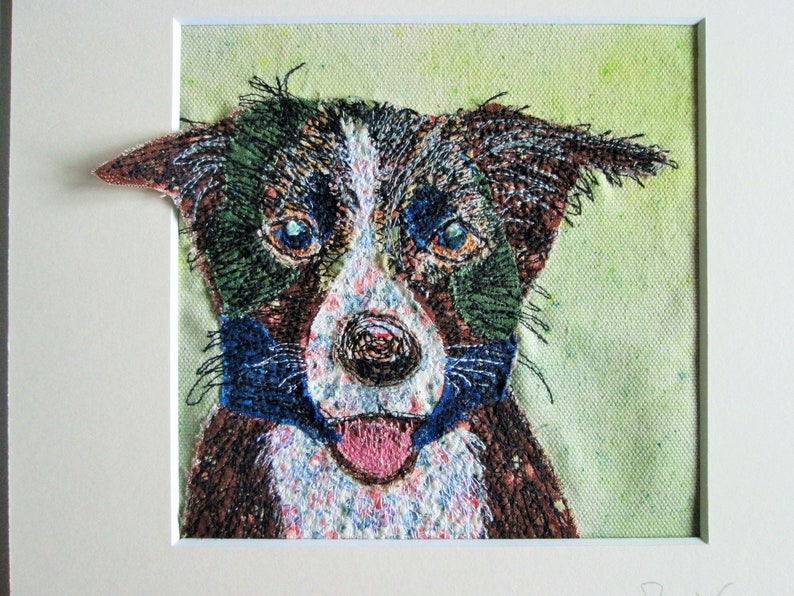 dog, felted wool, mixed media art, fiber art, made in wales, etsy handmade